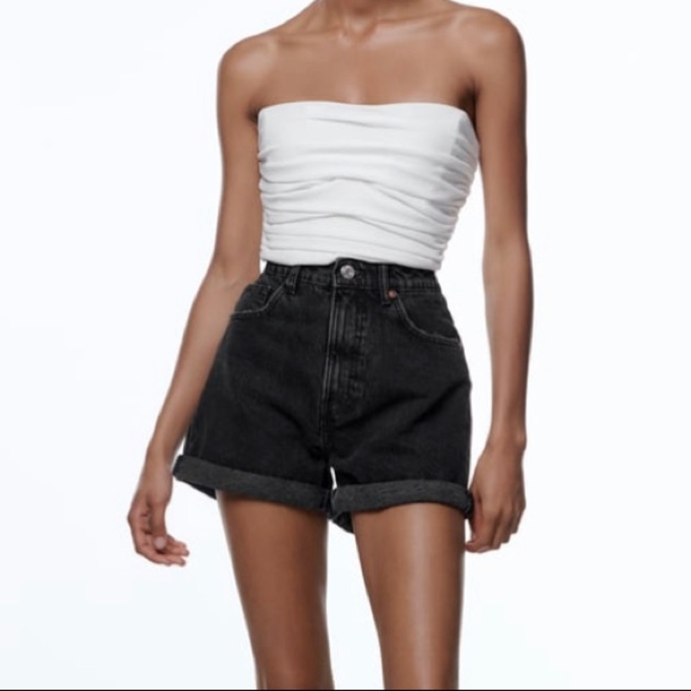 ZARA black denim high rise mom shorts